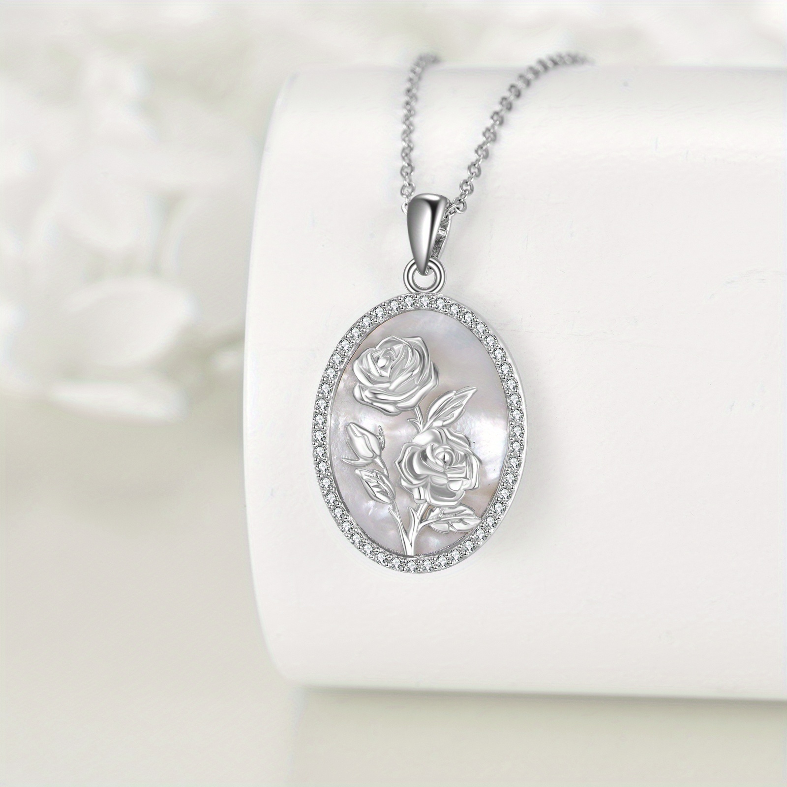 Women's 925 Sterling Silver Rose Flower Necklace, Elegant Gift